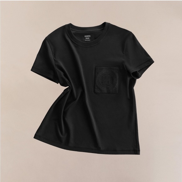 NWT Hermes Embroidered pocket t-shirt Short Sleeve Tee Shirt Black US 6 S - Picture 4 of 10